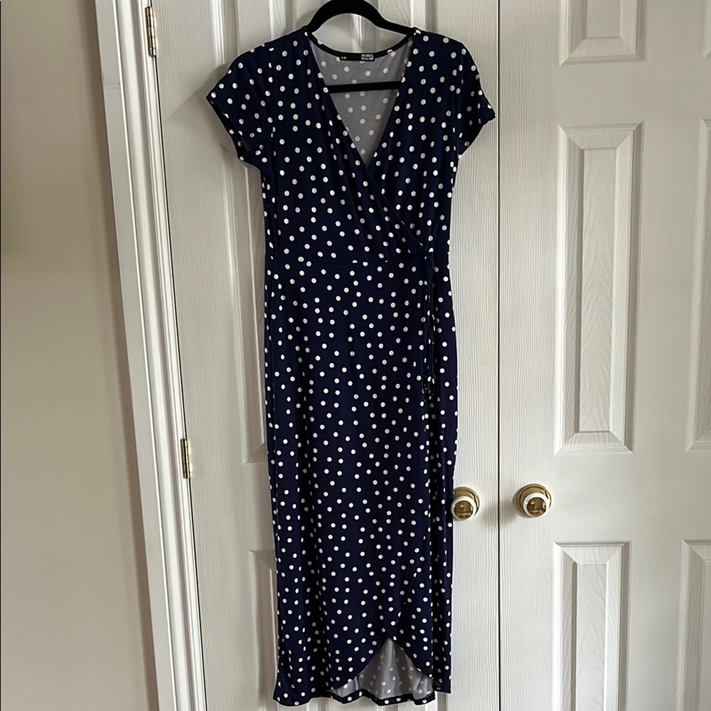 Rebel Sugar Navy and White Polka Dot Midi Dress